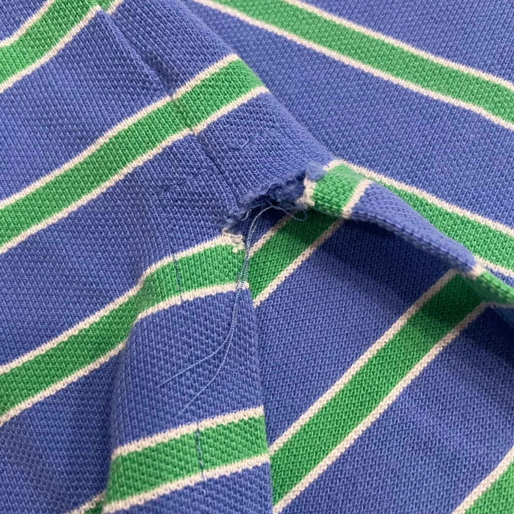 Polo Ralph Lauren Polo Shirt Mens L Blue Green Striped Short Sleeve Pique Cotton